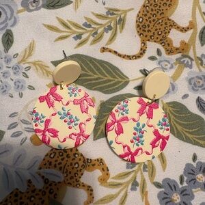 SHEIN Cream and Red Floral Earrings